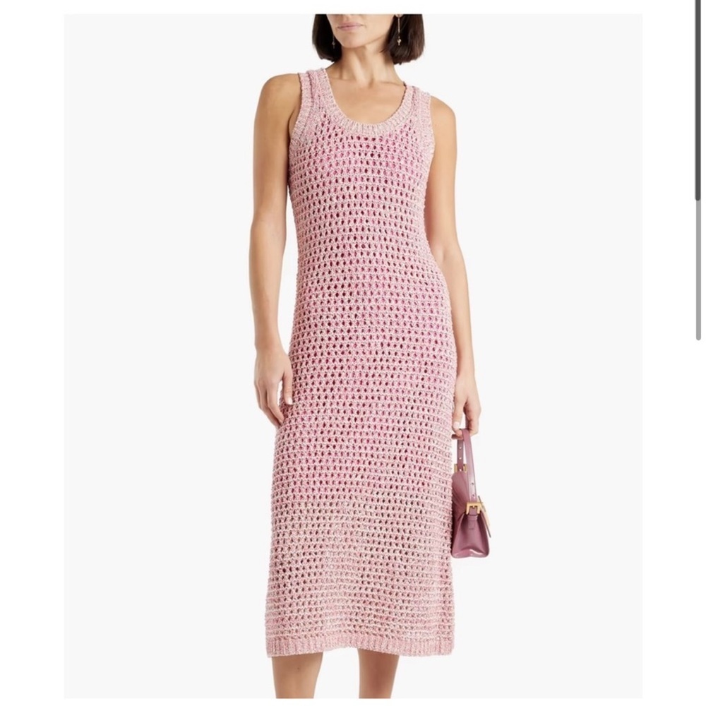 Derek Lam Pink Eliana Marled Crochet Open-Knit Beachy Vacay Midi Dress